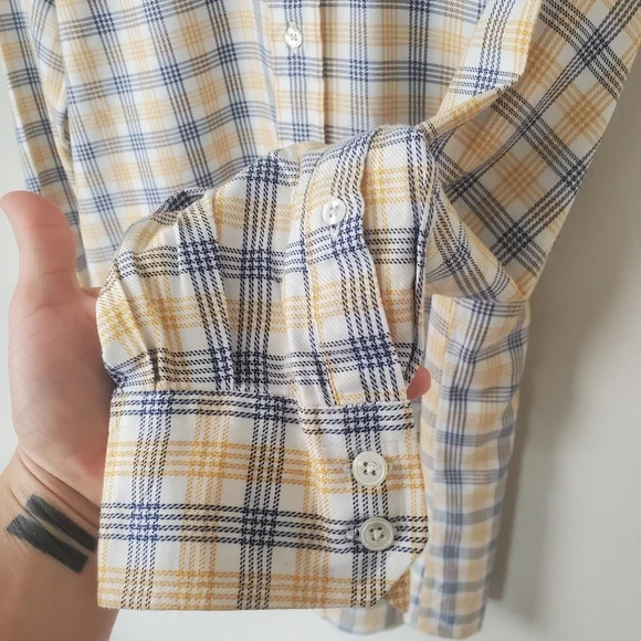 Faconnable Plaid Buttondown Long Sleeve Shirt Yellow Blue Size XL - Picture 4 of 10